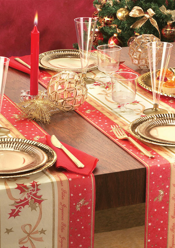 Runner da tavola natalizio rosso con fiocchi di oro Merry Christmas - MONDO  ITALIA s.r.o.